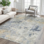 Abstract Rug 5x7 Machine Washable Area Indoor Blue Yellow Low Pile Non-Slip - Image 2