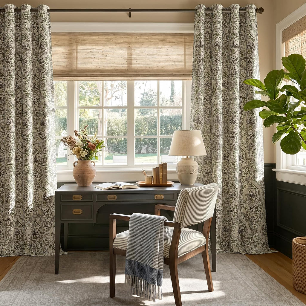 jinchan Sage Green Damask Curtains 96 Inch Room Darkening Grommet 2 Panels