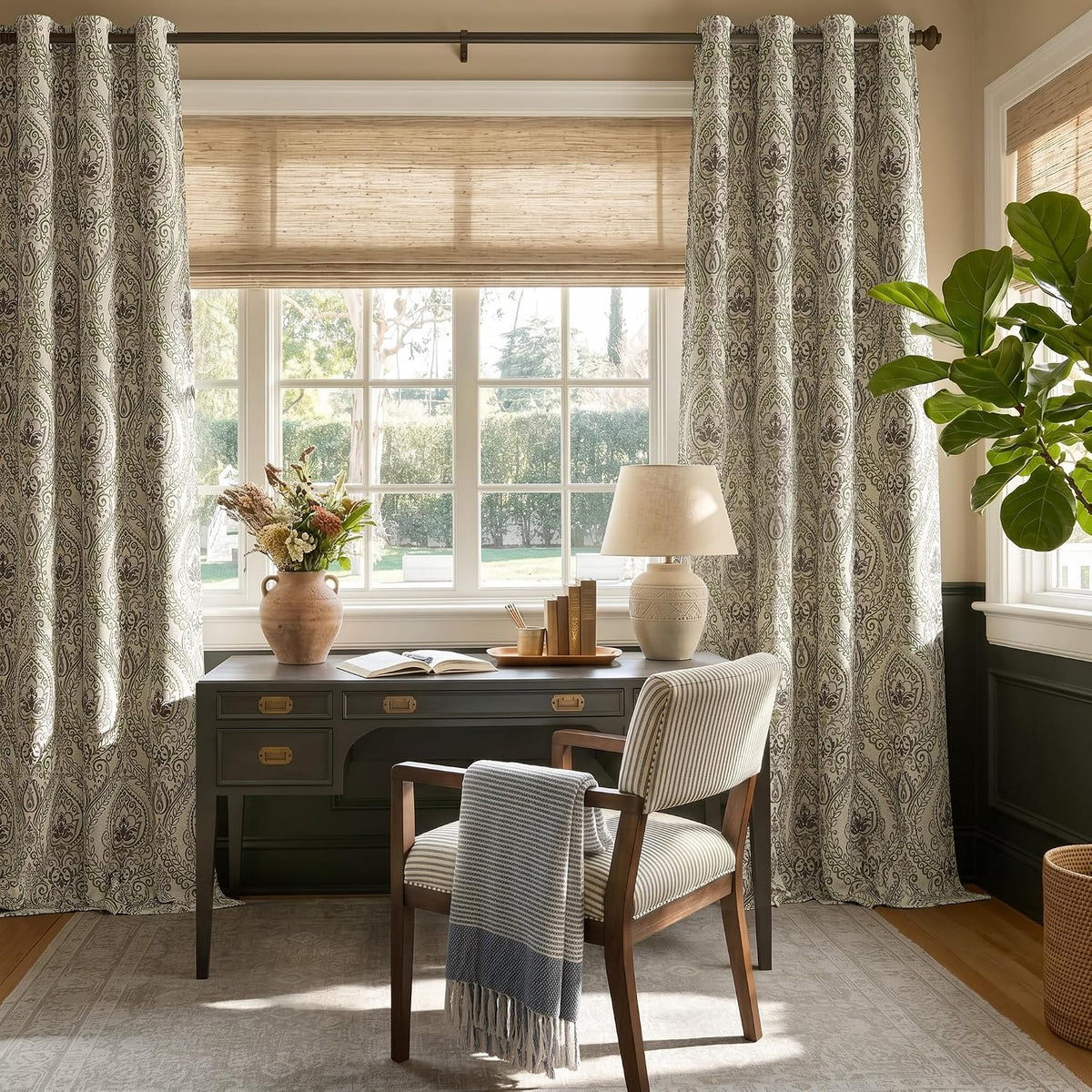 jinchan Sage Green Damask Curtains 96 Inch Room Darkening Grommet 2 Panels