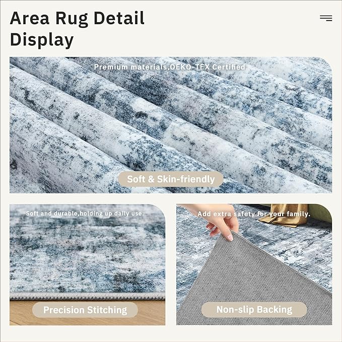 Soalmost Area Rug 10x12 Vintage Washable Living Room Large Carpet Non Slip - Image 6
