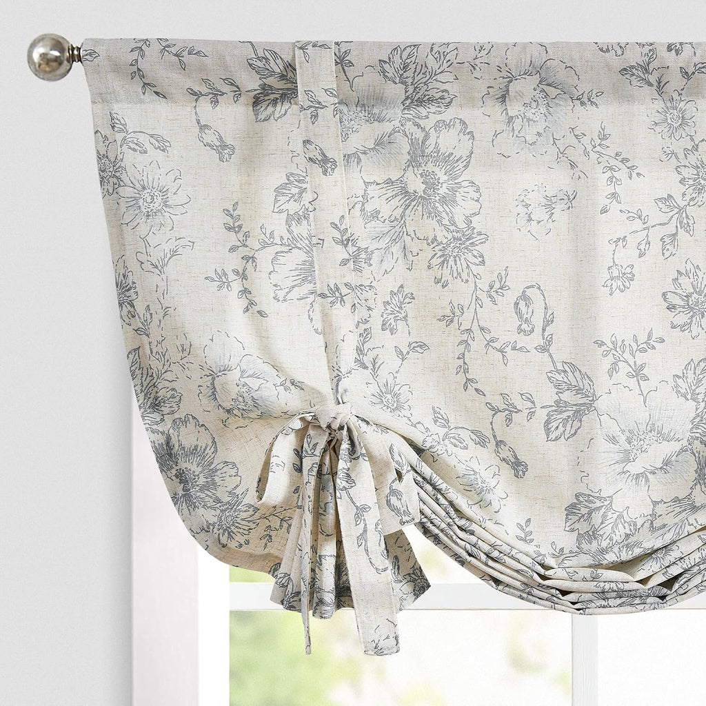 JINCHAN Tie Up Valance Curtain Floral for Windows 45 Inch 1 Panel Grey