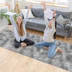 Super Soft Fluffy Living Room Area Rug 2x10 ft Tie-Dyed Light Grey Shaggy Furry - Image 2