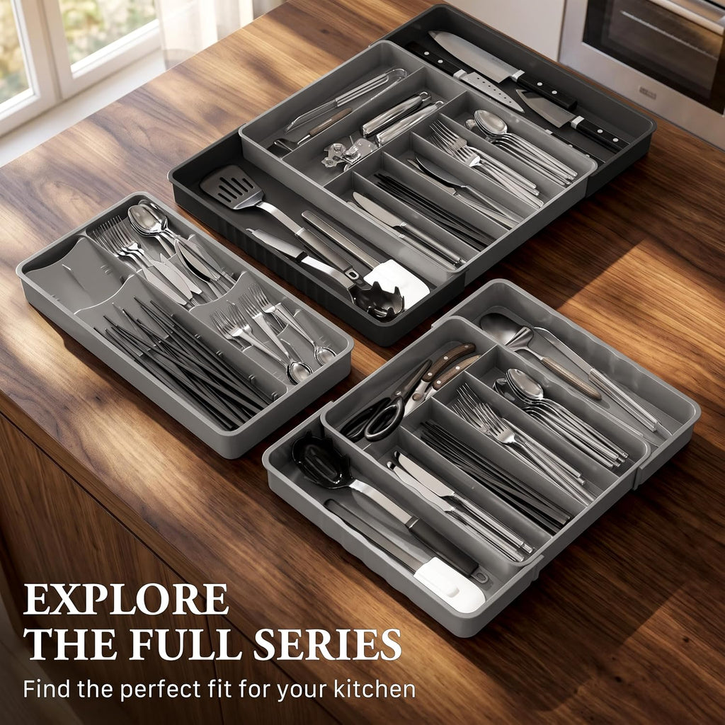 Simple Houseware Expandable Kitchen Drawer Flatware Organizer, Black/Gray