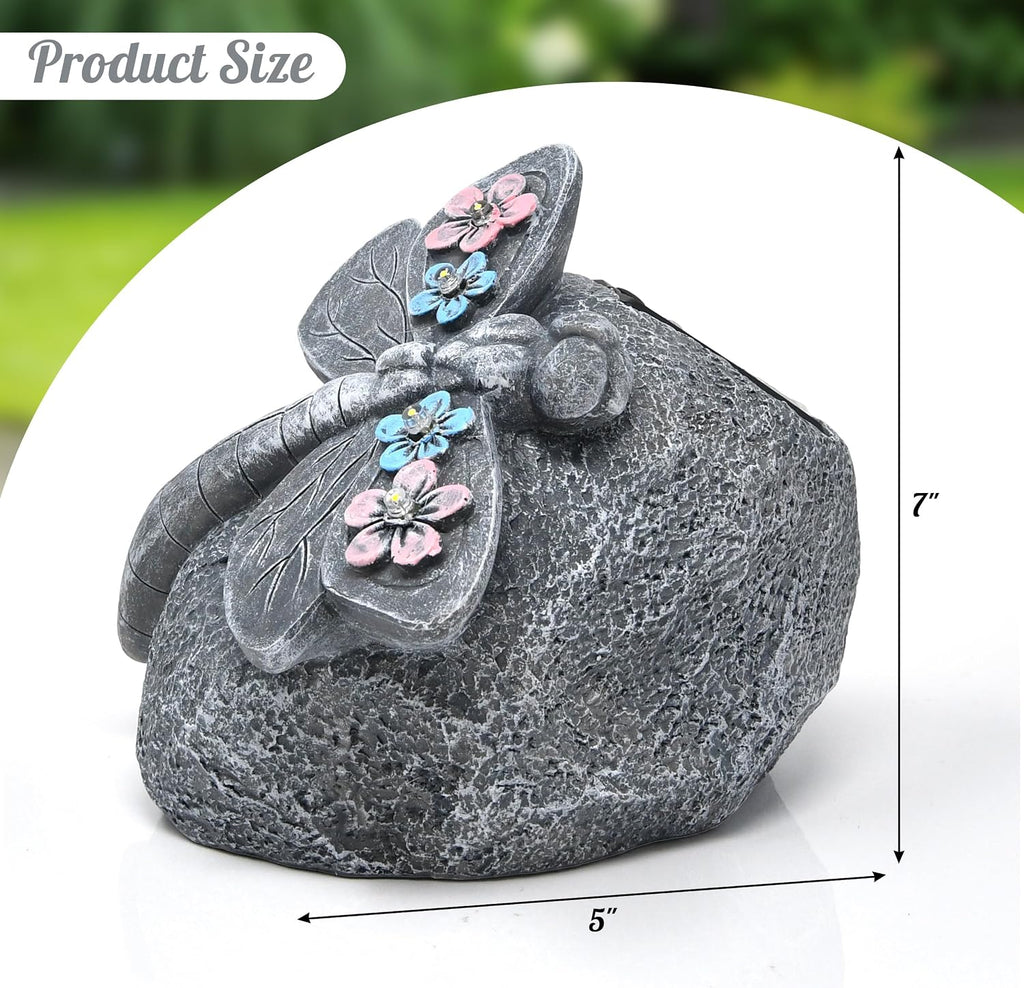 Solar Dragonfly LED Garden Statue, Lighted Dragonfly Rock Figurine