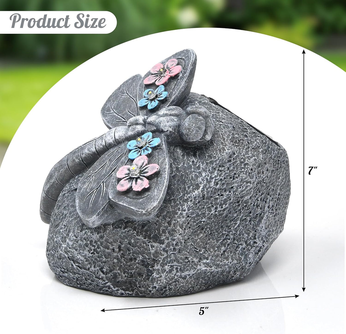 Solar Dragonfly LED Garden Statue, Lighted Dragonfly Rock Figurine