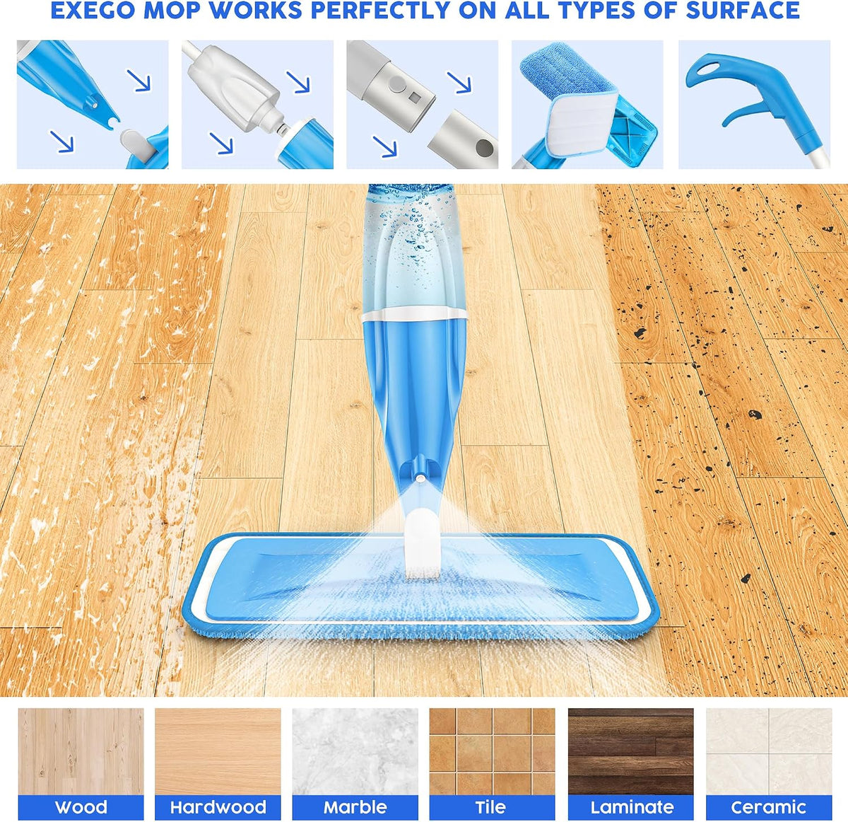 Hardwood Floor Mop Microfiber Wet Dust Mops: Spray Mop for Floors Cleaning