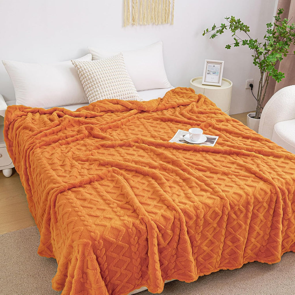 Aganear Fleece Throw Blanket for Couch,Fall Boho Blankets,50"x60" Orange