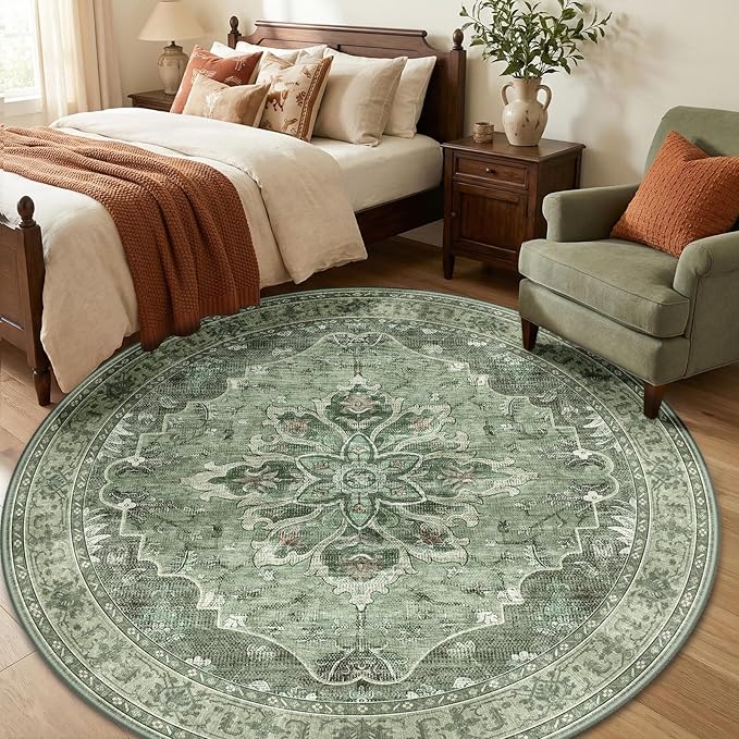RELEANY Area Rugs 6ft Washable Non-Slip, Floral Vintage Distress Print Pattern - Image 3