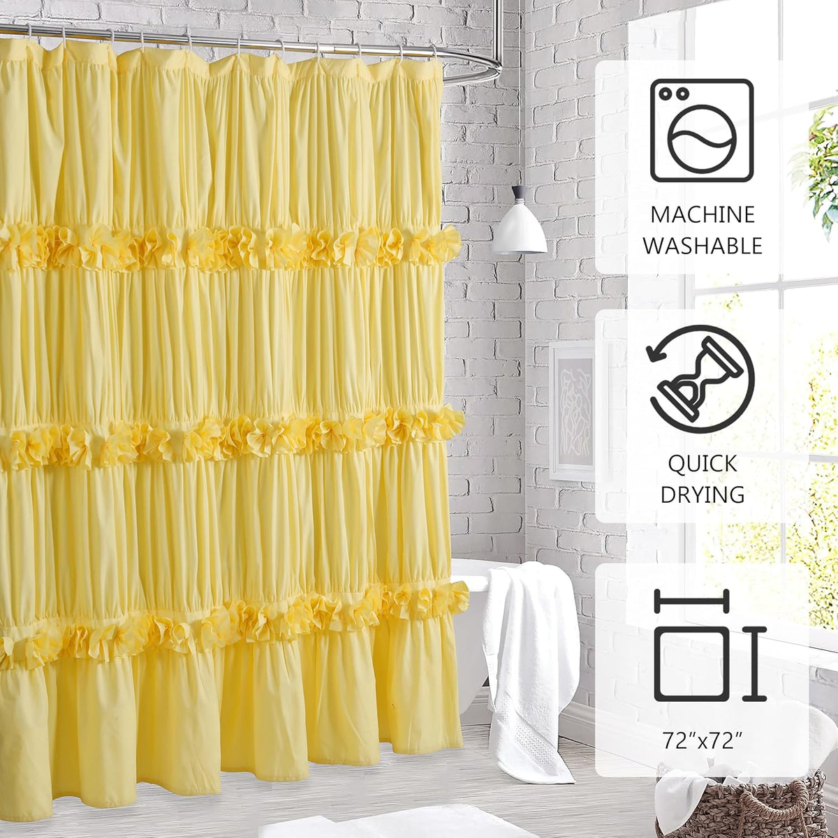 Homechoice Decor Bright Yellow Shower Curtain with 12 Buttonholes
