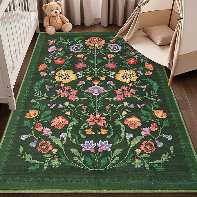 Washable Rug 5x7 Area Rugs for Living Room, Protea Floral Rug for Bedroom - Image 8
