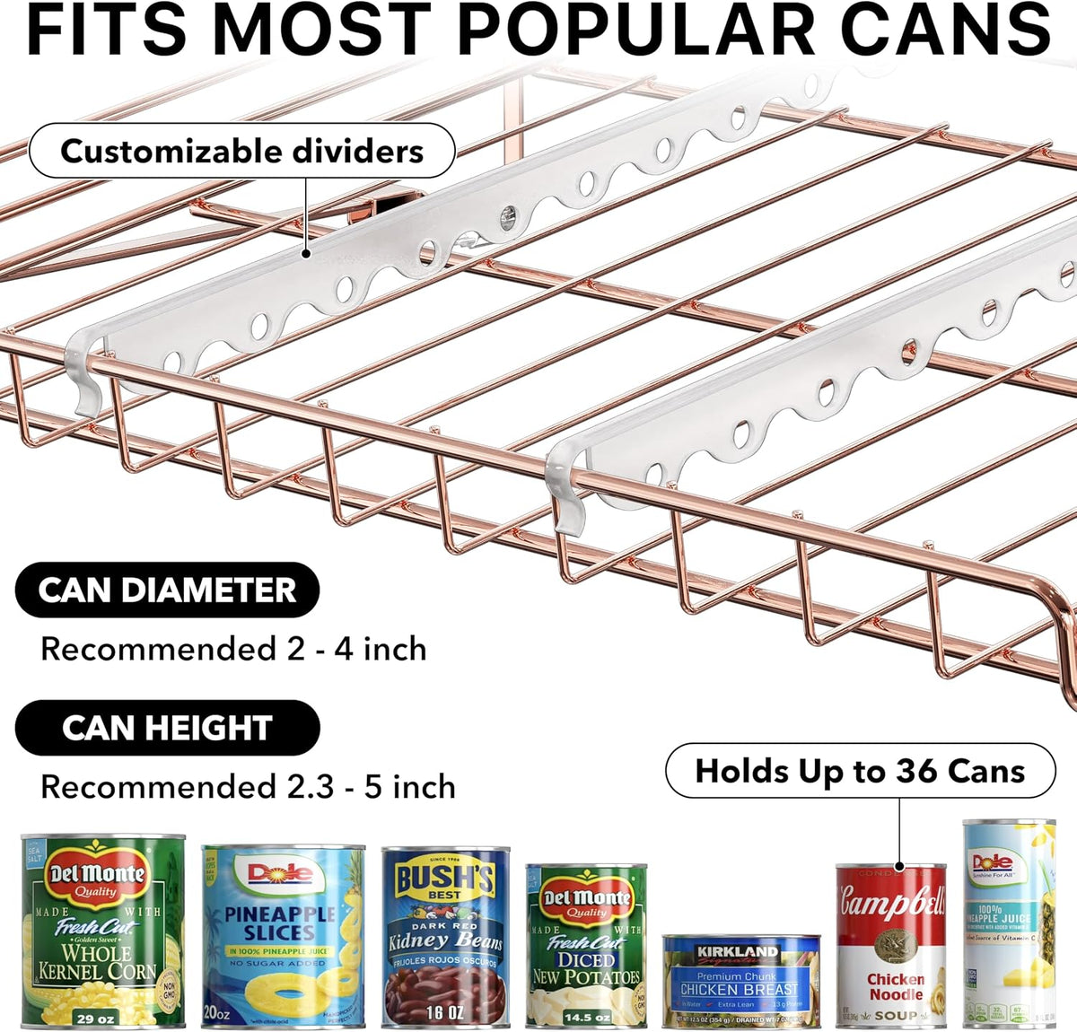 Simple Houseware 3-Tier Stackable Can Organizer Rack 36 Cans, Rose Gold