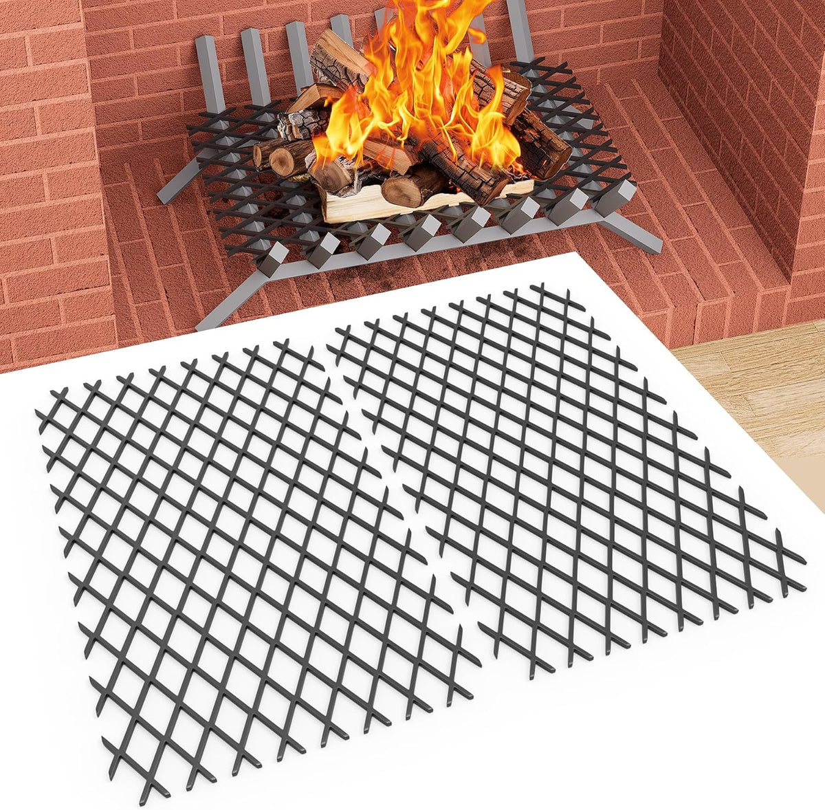 Ember Retainer for Fireplace Grates, 16 x 10 Inch Solid Steel Fireplace Grate Ember Retainer, Keep Burning Embers from Falling, Fire Place Accessories for Camping, Fire Pits, 2 Pack