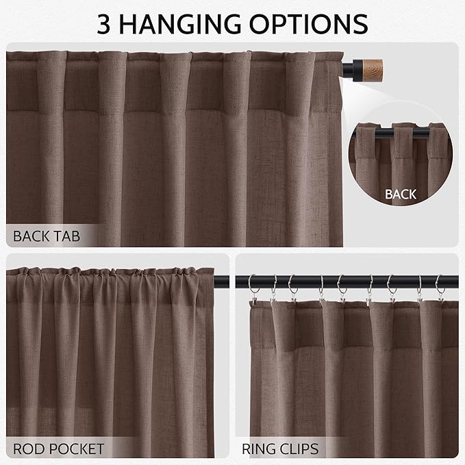 Nanspring Cappuccino Linen Curtains 84 Inch Length 2 Panels Set - Image 3