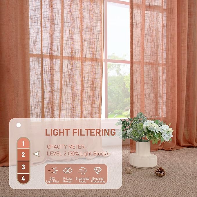 LAMIT Linen Semi Sheer Curtains 96 inches Long 2 Panels Set, Light Filtering - Image 4