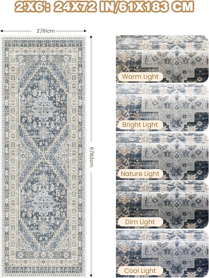 Runner Rug 2x6, Ultra-Thin Entryway Rug Non Slip Washable Rugs - Image 2