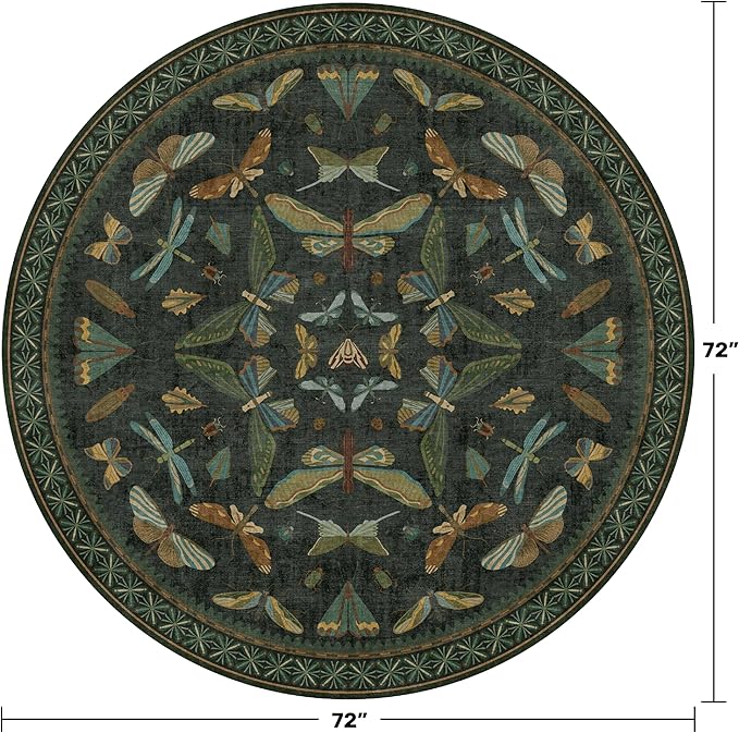Dark Green Insect 6ft Round Washable Area Rug - Image 2