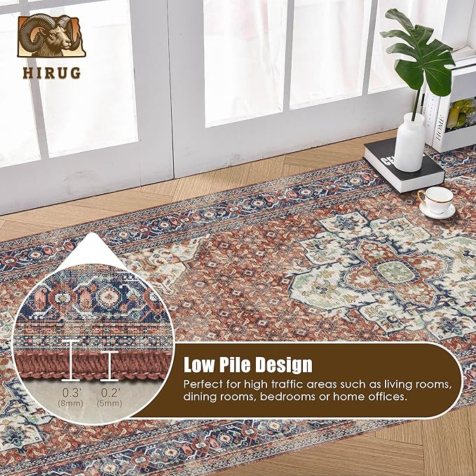 Washable Area Rug 2'6'' x 8' Vintage Traditional Persian Mat - Image 5