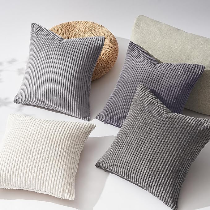 Topfinel 55x55cm Gray Set of 4 Corduroy Pillow Covers Cushion Cover Decorative - Image 3