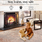Plow & Hearth Metal Fireplace Screen Cabin Black | 44" W x 33" H | Magnetic Hinged Door | Spark Guard Cover | Stand Alone Wrought Iron Panel Fire Place Cover