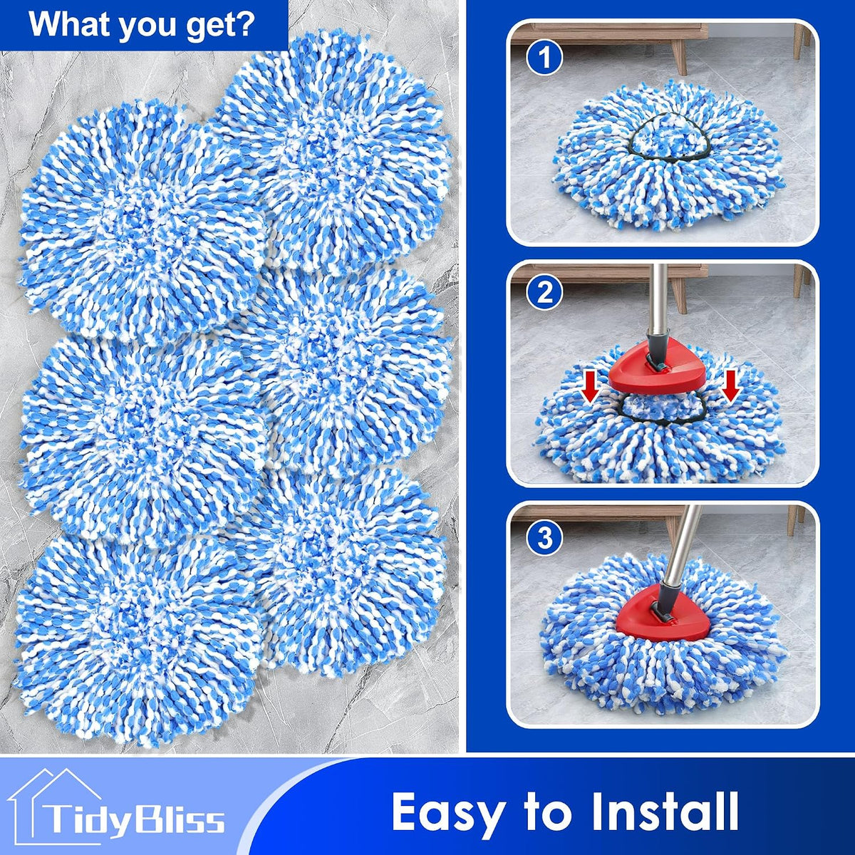 TidyBliss Spin Mop Head Replacement Compatible with O Cedar Triangle Swivel Mops, 6 Pack Microfiber Spin Mop Refills Replace Head Cleaning Floors for O-Cedar RinseClean 2 Tank System