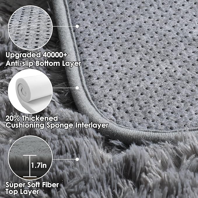 ONASAR 2x6 Grey Runner Rugs for Bedroom Living Room, Fluffy Bedside Hallway - Image 5