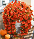 Bougainvillea Artificial Flowers Plants for Outdoors Outside Fall Autumn Decor, 2 pcs Faux Silk Long Trailing Vines UV Resistant Look Real Orange Fake Flowers for Front Door Porch Planter Urn Patio