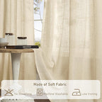 LAMIT Linen Curtains 63 Inch for Bedroom, Light Filtering Neutral Semi Sheer - Image 9