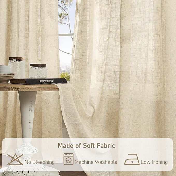 LAMIT Natural Linen Curtains for Living Room, 80 inch Length Light Filtering - Image 8
