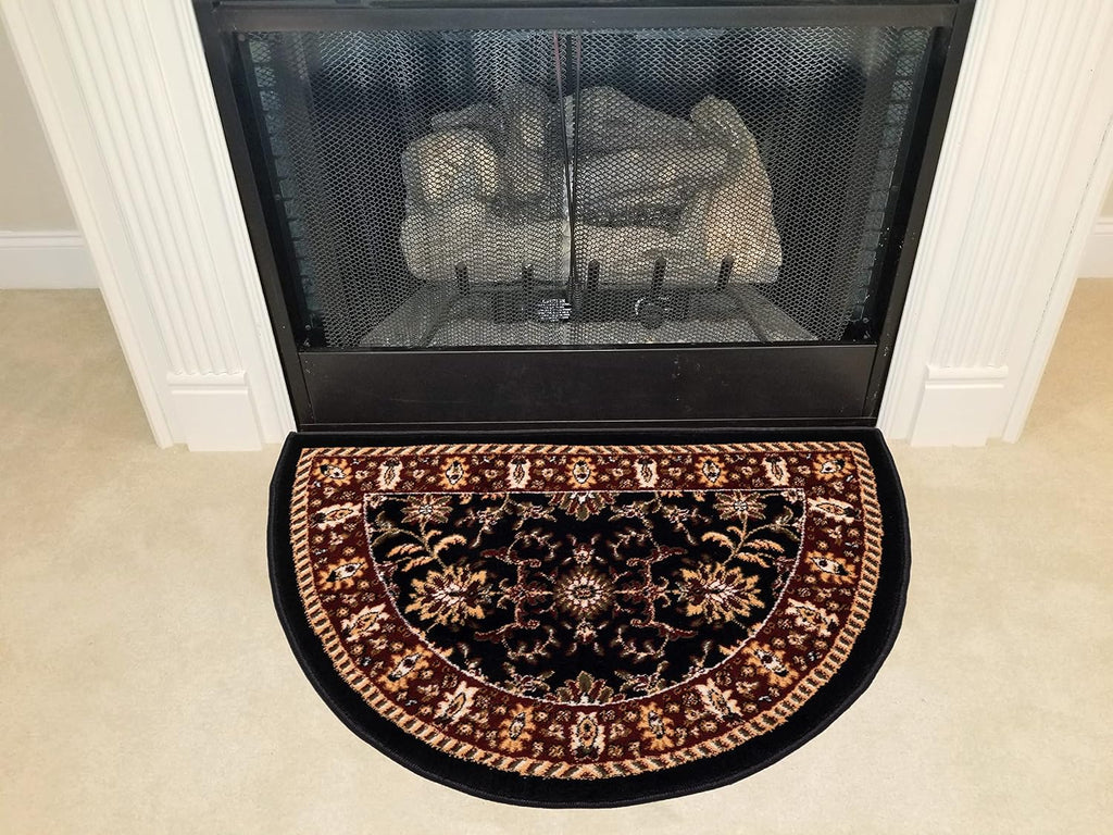 GAD Hearth Slice Fireplace Rug, Classic, Traditional, Log Cabin Decor, Accent Rug, Fire Resistant Mat, Stain Resistant, Area Rug for Bedroom, Living Room, Entryway, 2'2"x3'3" (Black/Red/Black)