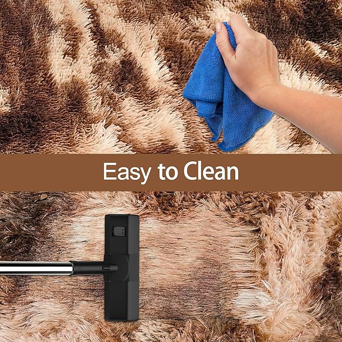 Super Soft Fluffy Living Room Area Rug 2x5 ft Tie-Dyed Brown Shaggy Furry - Image 7