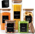 Glass Pantry Storage Jars Containers with Acacia Lids and Labels - Set of 5