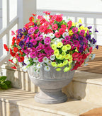 Artificial Flowers Fake Plants for Outdoors Decor, 12 Bundles Silk Morning Glory with Eucalyptus Realistic UV Resistant Faux Flowers for Outside Planter Porch Yard Patio Garden Home Indoor, Mix