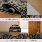 4x6 Washable Area Rug for Living Room, Carpet for Bedroom, Soft Faux Wool Retro Dining Room Rug, Non Slip&Non-Shedding Resistant Low Pile Vintage Print Rug for Home Office (Black/Yellow)