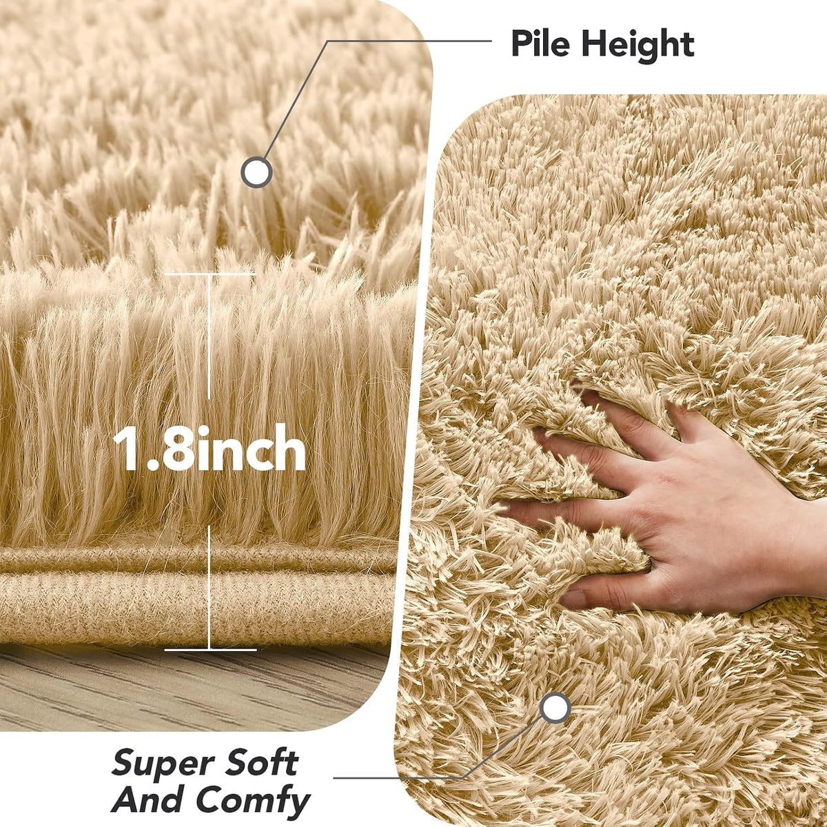 Fluffy Beige Area Rug 5x7 - Soft Shag Aesthetic Bedroom Decor
