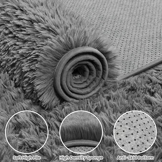 8x10 Area Rugs for Living Room Rug: Soft Fluffy Shag Light Gray Rugs for Bedroom - Image 8