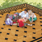 SAND MINE Reversible Mats, Plastic Straw Rug, Modern Area Rug, Large Floor Mat and Rug for Outdoors, RV, Patio, Backyard, Deck, Picnic, Beach, Trailer, Camping (9' x 12', Brown & Black)
