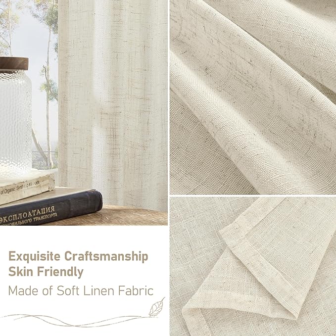 LAMIT Natural Linen Semi Sheer Curtains 48 Inch - Image 6