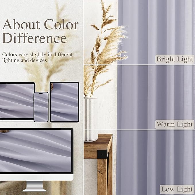 Nanspring Lavender Purple Linen Curtains 102 Inches Long - Image 3