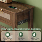SUPERJARE Rattan Console Sofa Table with Outlets, USB-C Port and 3 Drawers