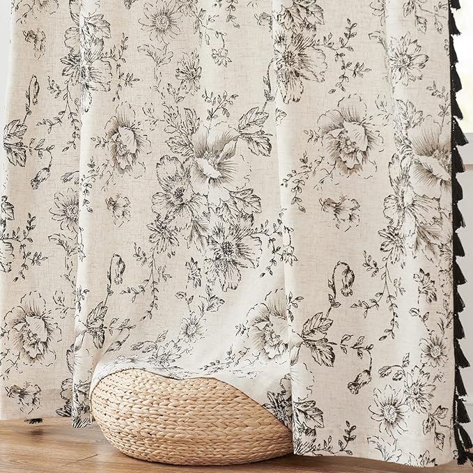 jinchan Linen Blend Curtain Floral Curtains - Image 8