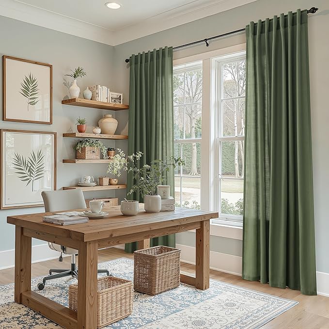 Nanspring Forest Green Linen Curtains - Image 6