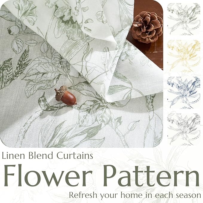 jinchan Floral Curtains 84 Inches Long Sage Green Flower Linen Farmhouse Curtain - Image 4