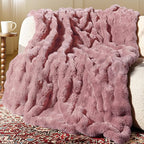 Ultra Soft Cozy Faux Fur Throw Blanket, Fuzzy Plush Thick Bubble Blanket by blunique