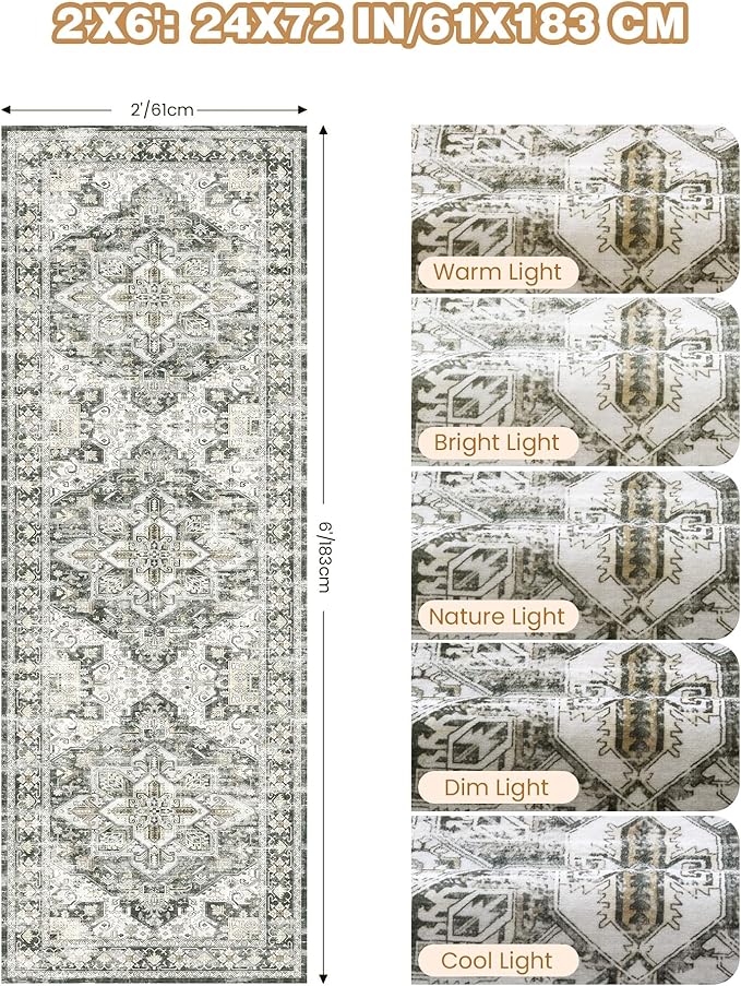 Runner Rug 2x6, Non Slip Washable Rugs - Image 2