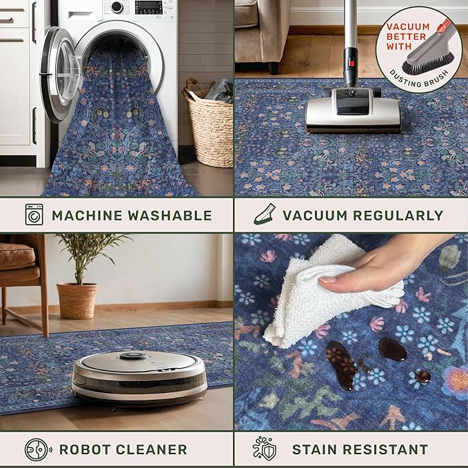 Vintage Dark Blue 3x5 Area Rugs - Image 5