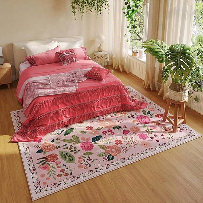 Rugcomf Living Room Rug 5x7 Rug Machine Washable Boho Area Rug Non Slip Floral - Image 5