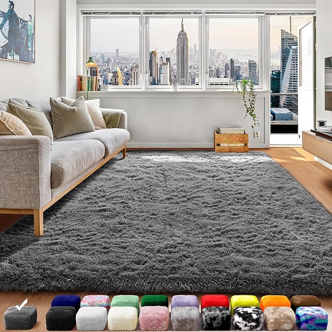 ONASAR Grey Area Rugs for Bedroom Living Room, Fluffy Fuzzy Shag Shaggy 4x6 by ONASAR