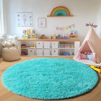 ONASAR Teal Blue Round Area Rug 4ft, Soft Fluffy Bedroom Bedside Floor Circle - Image 5