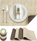 Fyvva Placemats Set of 6 Wipeable Reversible Faux Leather with Coasters
