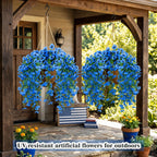 6 PCS Artificial Hanging Pansy Flowers, 30 Inch Blue Cascading Vines UV Resistant Artificial Flowers for Outdoors, Faux Hanging Plants for Farmhouse Porch Garden Window Box Patio Decor